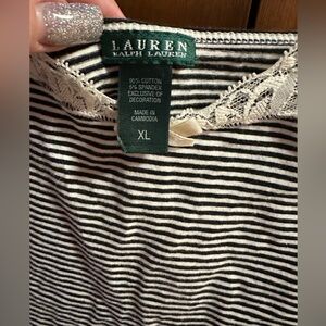 Lauren by Ralph Lauren Black and White Striped Lace Top XL